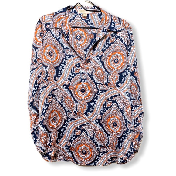 MICHAEL Michael Kors Tops - Michael Kors Navy Blue Orange Retro Top Sz M
